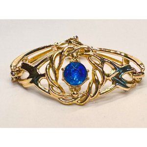 ⚜️VINTAGE ⚜️ Pretty Gold Tone & Blue Rhinestone Bracelet